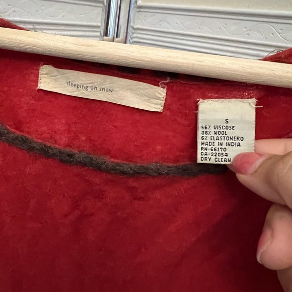 Anthropologie Sleeping on Snow Red Wool Blend Boho Sleeve Top - Size Small - Picture 2 of 4